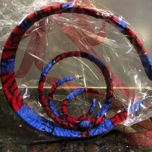 Red and Blue handmade wrapped headband, bracelet and earrings
